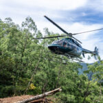 Landing on a pile of logs on a knife-edge ridge in the Nakanai, New Britain (image by Mark Beaman)
