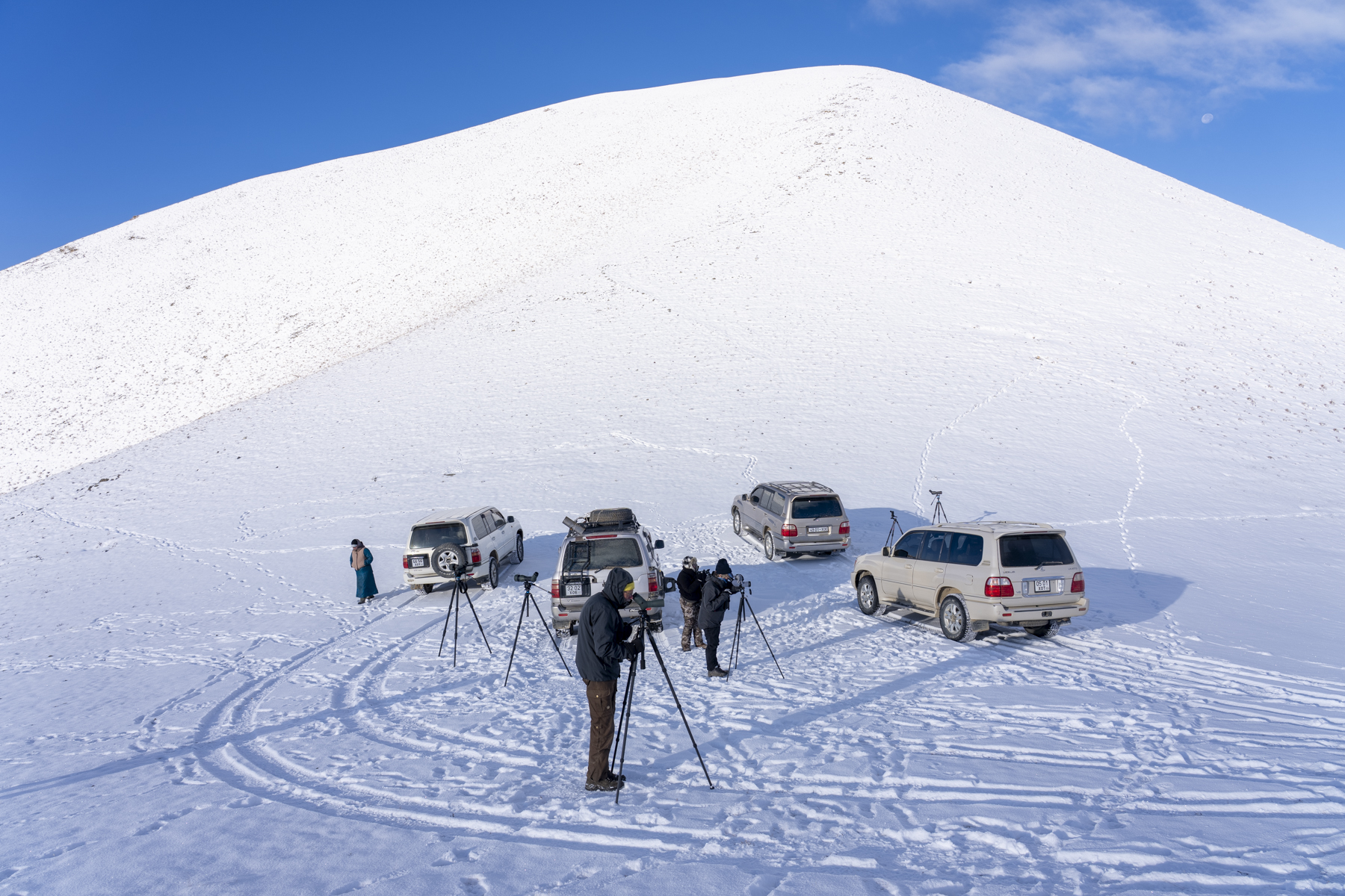 One of the Snow Leopard watchpoints after overnight snow, soon to melt (image by Mark Beaman)